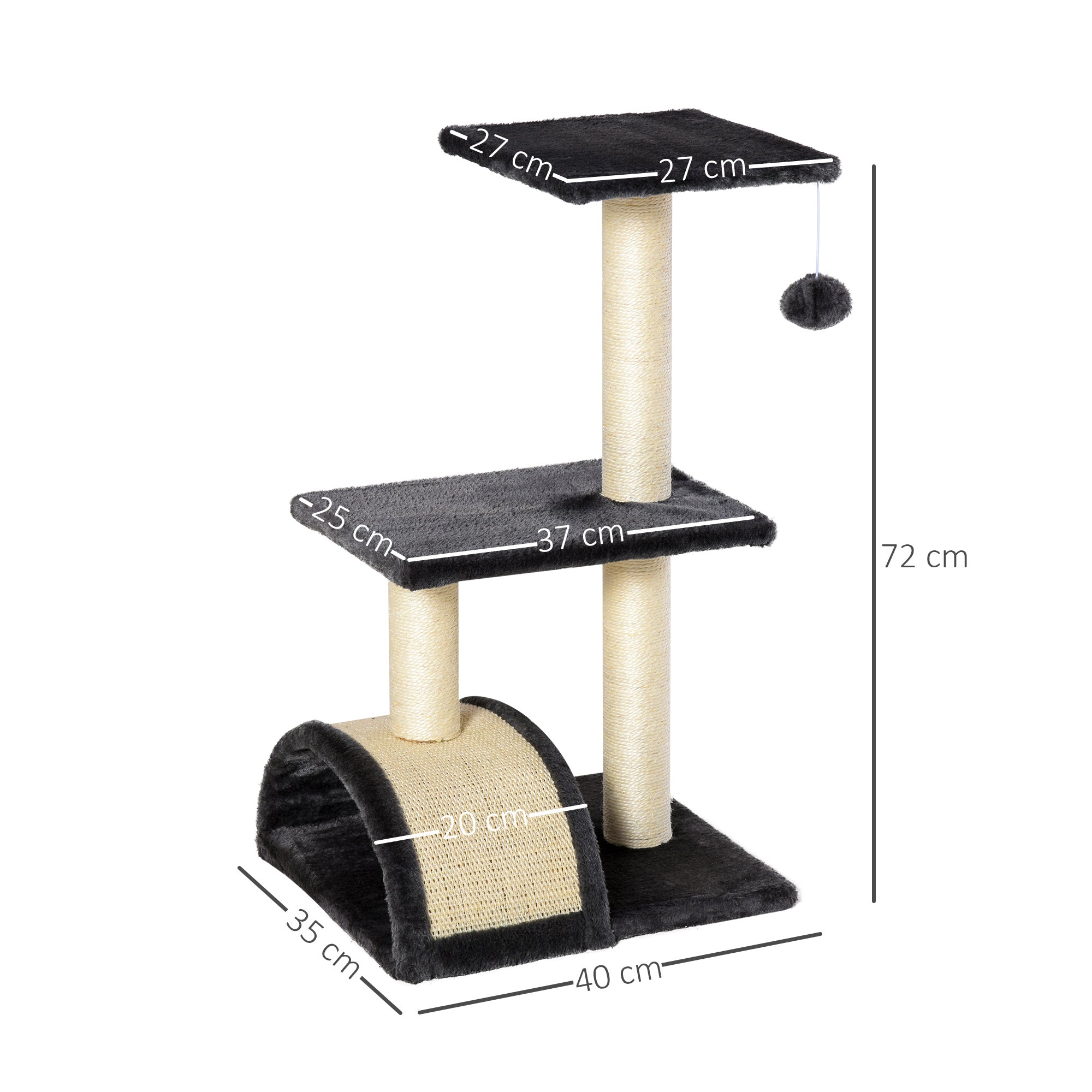 Arbre à Chat 72cm avec Griffoir et Tapis pour Chats d'Intérieur - Noir