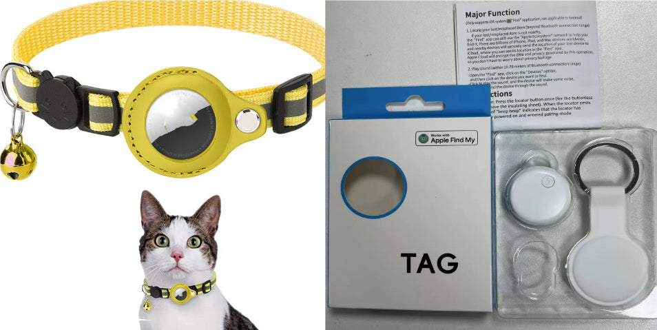 Collier Nylon Réfléchissant avec Porte-AirTag pour Chat et Chien