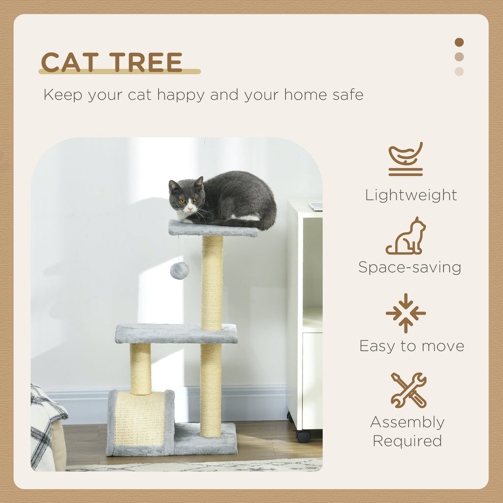 Arbre à Chat 72cm avec Griffoir et Perchoirs - Gris Clair